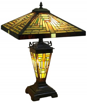 Pyramid Tiffany Style  Double Lamp With Resin Base Large - 54cm