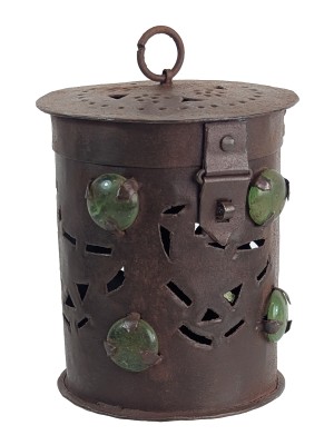 Sml Hanging Lantern - Bird / Glass Beads 15cm