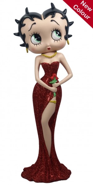 Betty Boop Holding Flowers Red Glitter Dress 38cm
