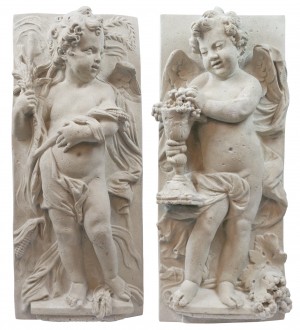 Set Of 2 Cherub Wall Panels - Roman Stone Finish - 75cm