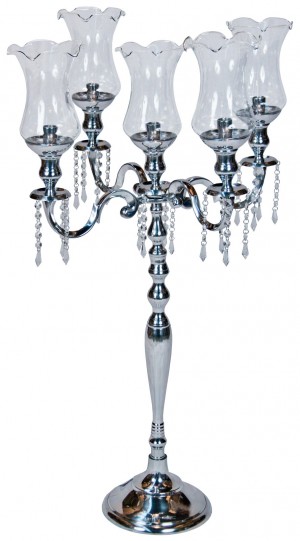Nickel Finish Candle Holder with Glass Shades & Droppers 98cm