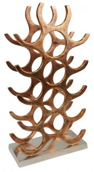 Cast Aluminium Wine Rack Stand 55.5cm - Holds 15 - Anodized Antique Copper Industrial Finish