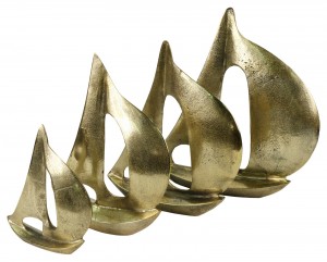 Cast Aluminium Set of 4 Yachts 40cm - Anodized Antique Brass Industrial Finish