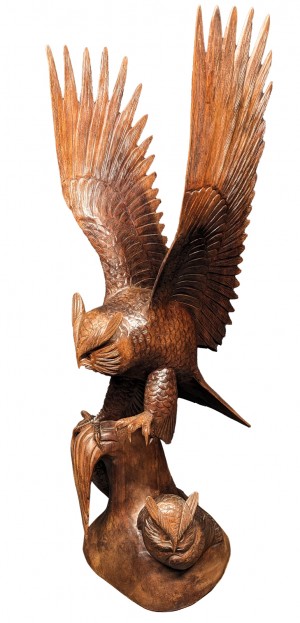 Wooden Owl with Owlets 103cm