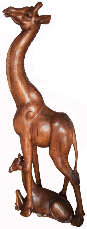 Hand Carved Wooden Giraffe With Child 150cm