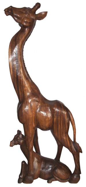 Hand Carved Wooden Giraffe With Child 200cm