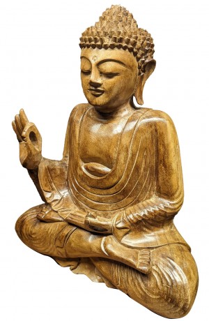 Wooden Meditating Buddha Statue 40cm - Polished Finish