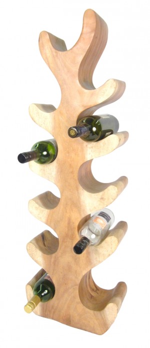 Hand Carved Wooden Tree 11 Wine Bottle Holder - Natural Finish 100cm