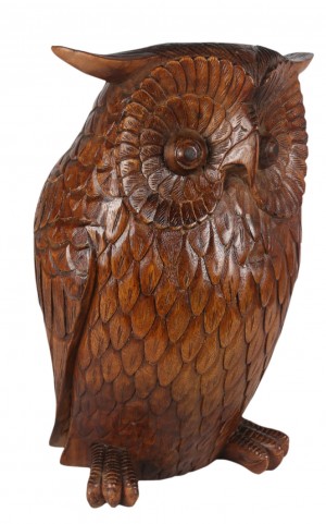 Hand Carved Wooden Owl Brown Finish - 40cm