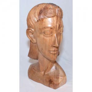 Hand Carved Wooden Lady Bust Natural Finish 45.5cm