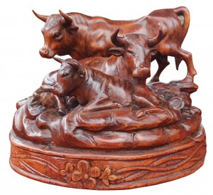 Hand Carved Wooden Bulls 40cm