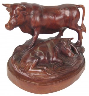 Hand Carved Wooden Bulls 29.5cm