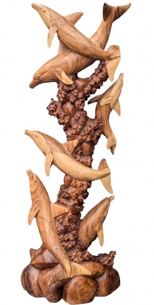 Hand Carved Wooden Dolphins On Coral 200cm