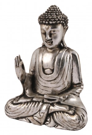 Wooden Buddha Hand Up - Antique Silver Finish 33cm