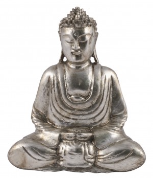 Wooden Buddha Hands in Lap - Antique Silver Finish