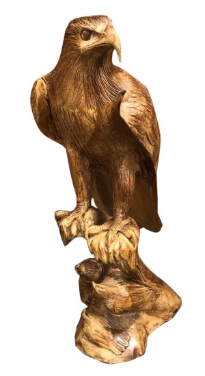 Hand Carved Wooden Eagle With 3 Babies - Polished Suar Wood - 78cm