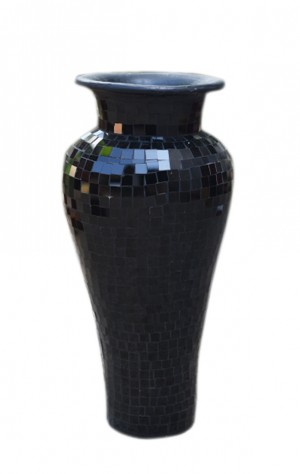 Mosaic Black Terracotta & Glass Vase - 60cm Tall - 24cm Dia.