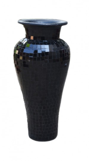 Mosaic Glass & Terracotta Vase Black - 80cm Tall - 28cm Dia.