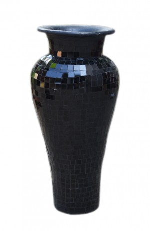 Mosaic Black Terracotta & Glass Vase - 100cm  Tall - 31cm Dia