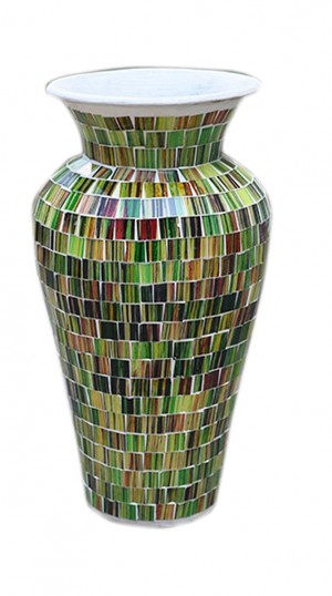 Mosaic Green & Brown Terracotta & Glass Vase - 60cm Tall - 24cm Dia.