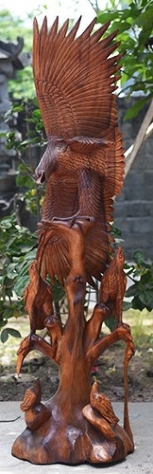 Hand Carved  Wooden Eagle - Suar Wood - 150cm