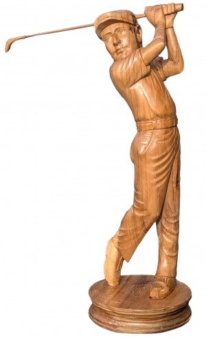 Hand Carved Wooden Statue Of Male Golfer - Suar Wood - 80cm