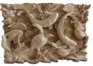 Hand Carved  Wooden Turtle Wall Hanging Natural Polished - 32cm