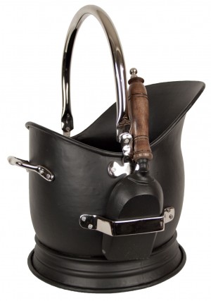 Black Coal Bucket, Scuttle With Shovel - Nickel Finish Handles 45cm