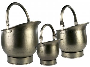 Set / 3 Coal Scuttles Antique Pewter Finish 44cm 