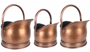 Set of 3 Coal Scuttles Antique Copper Finish - 47cm