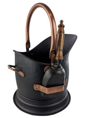 Coal Bucket, Scuttle With Shovel - Black And Copper Finish 45cm
