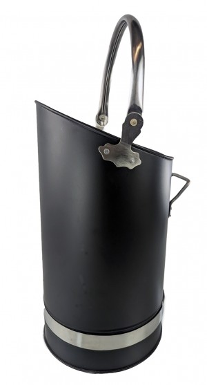 Black Coal Bucket, Hod With Nickel Finish Handles - 55cm