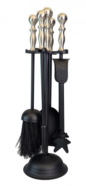 Fire Tool Set - Black With Pewter Tops 39cm