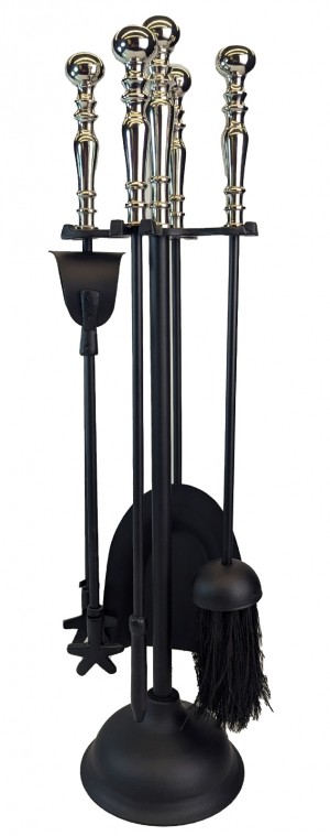 Fire Tool Set - Black With Nickel Tops 60cm