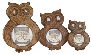 Mango Wood Ollie Owl Design Set Of 3 Photo Frames 27.5cm