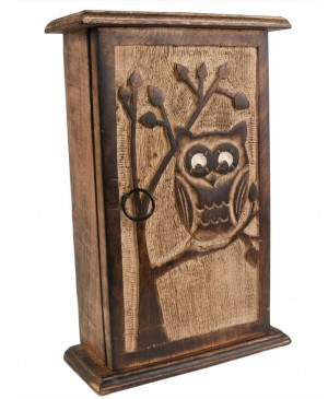 Mango Wood Ollie Owl Design Key Box 27.5cm