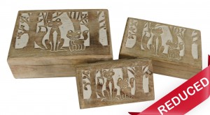 Set of 3 Fox Boxes - White Finish 25.5cm