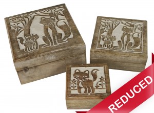 Set of 3 Square Fox Boxes - White Finish 18cm