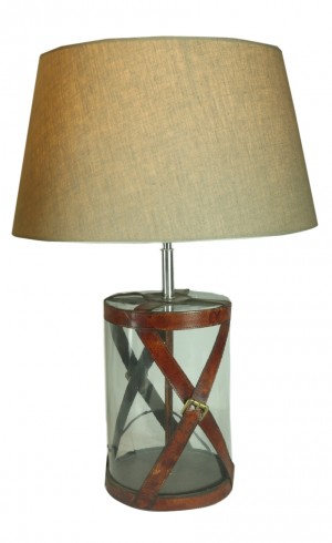 Glass Base Table Lamp with X Leather Straps 66cm