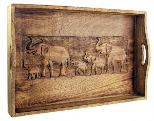 Wooden Elephant Design Tray 45.5cm