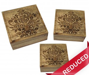 Set Of 3 Wooden Square Boxes 25cm