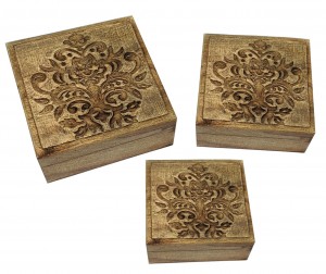 Set Of 3 Wooden Square Boxes 25cm