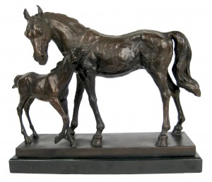 Horse And Foal Bronze Sculpture On Marble Base 40cm