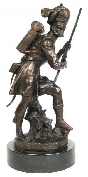 Foundry Cast Bronze Soldier Sculpture On Marble Base 42cm