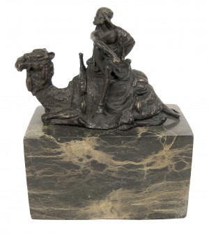 Man with Camel Foundry Cast Bronze Sculpture On Marble Base 15cm