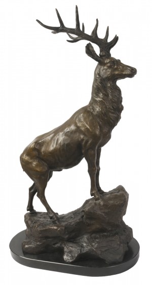 Stag (Right) Bronze Sculpture On Marble Base
