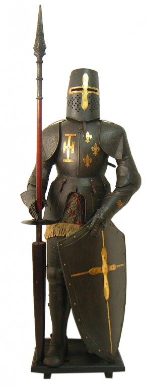 Black Medieval Suit of Armour With Spear and Shield - 206cm