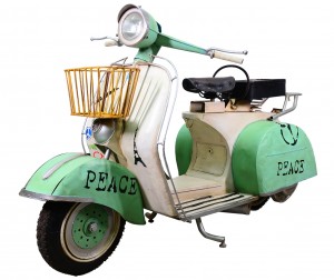 Vintage White and Green Scooter Motorcycle Decoration - 160cm