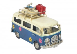 Dark Blue Camper Van with Flowers - 17cm