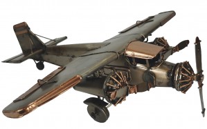 Vintage 3 Engine Plane - Polished Metal - 34cm
